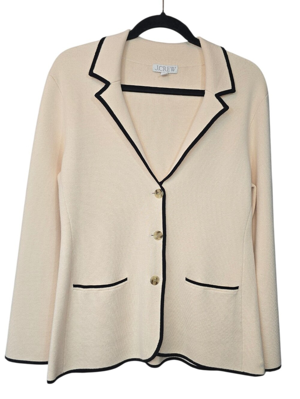 J.Crew Contrast Trim Waisted Sweater Blazer Cream Black Size Medium